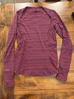 Lululemon Long Sleeve Striped Performance Top - Burgundy